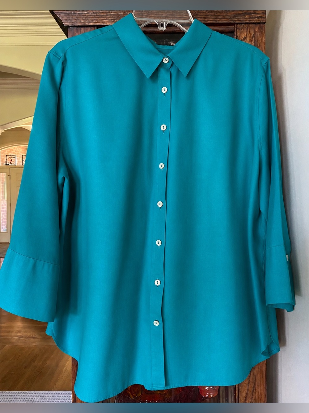 Chico's Vibrant Teal Button-Down Blouse Like New! 14